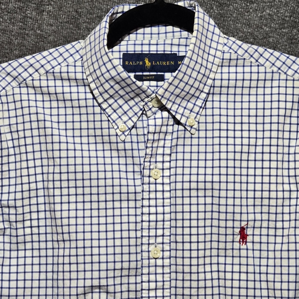 Ralph Lauren Slim Fit Blue White Check Button-Down Long Sleeve Shirt Mens M